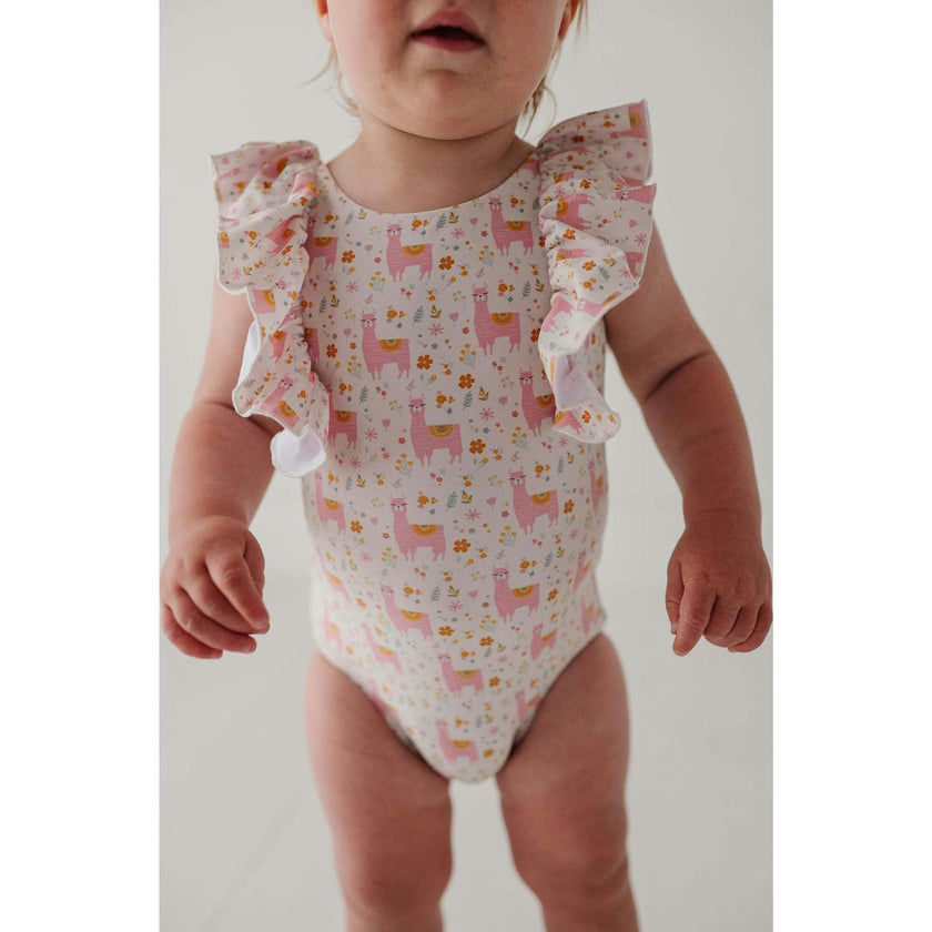 Baby Girl Ruffle Sleeve Cross Back Swimsuit