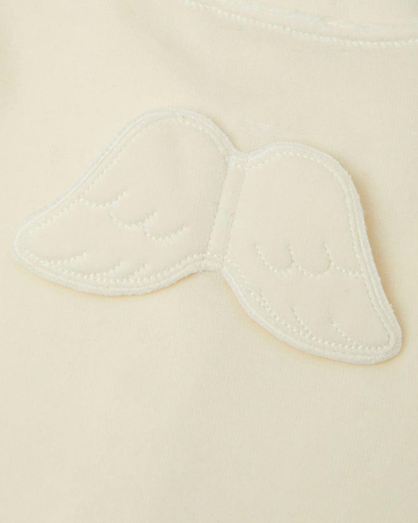 Velour Angel Wing™ Footless Sleepsuit - Cream