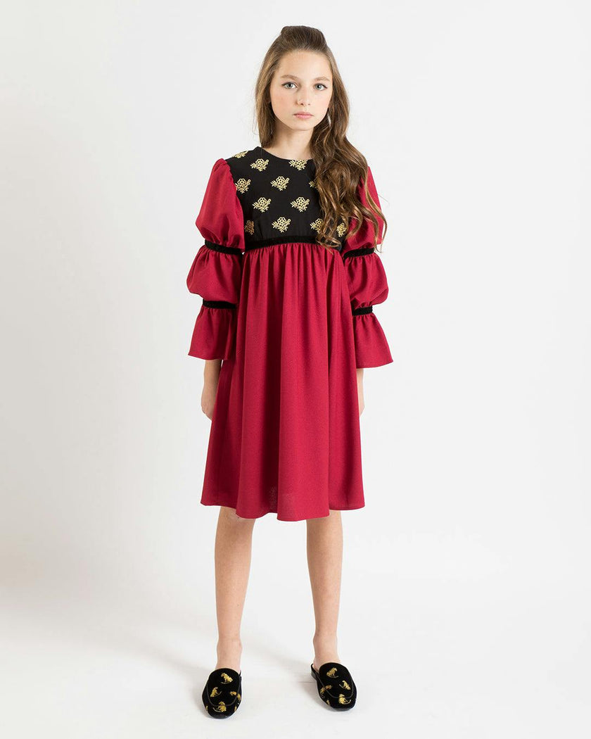 Bella dress (pink with golden embroidery blooms)