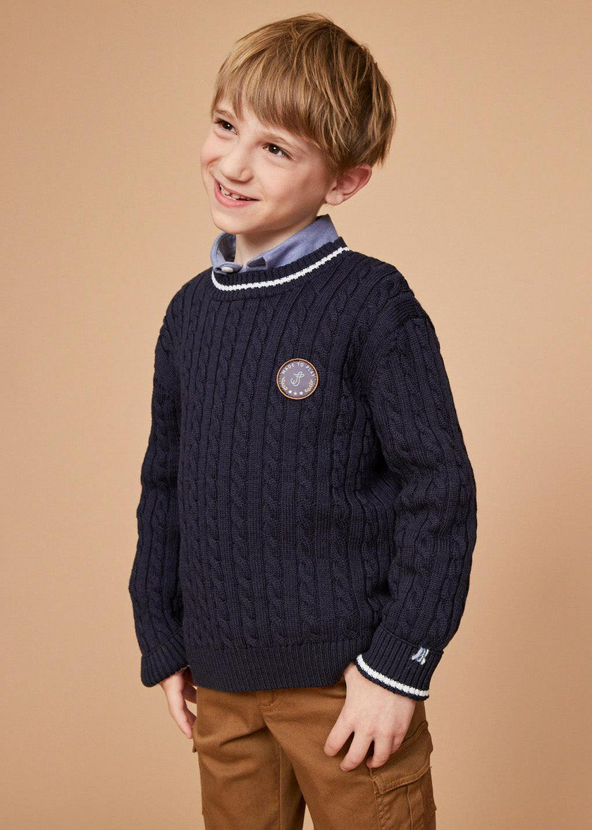 The Navy Merino Cableknit Crew