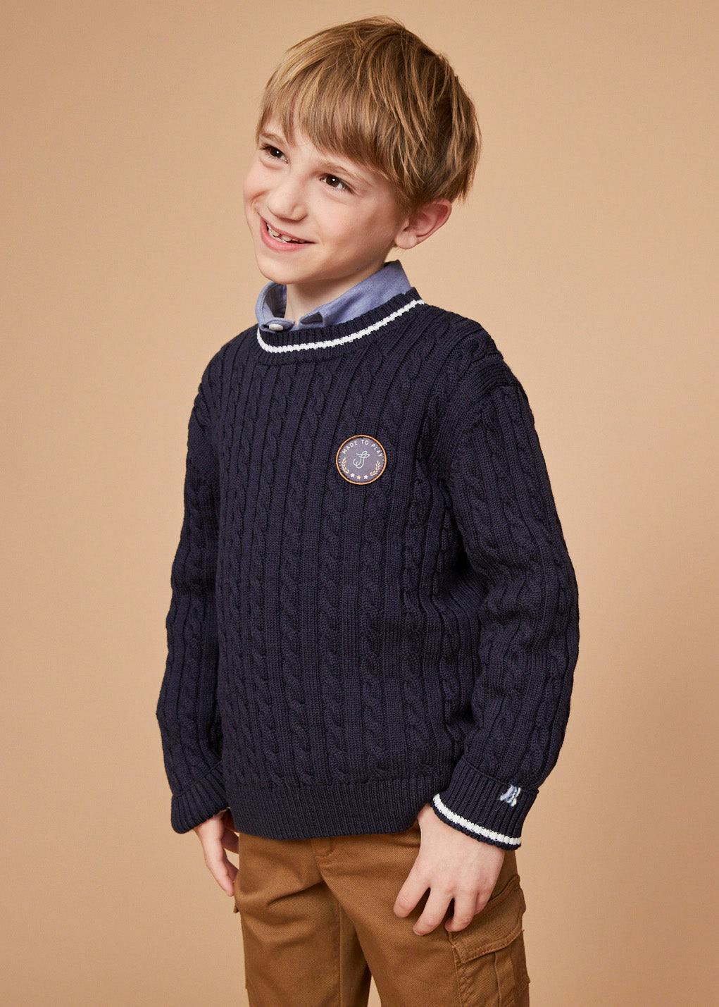 The Navy Merino Cableknit Crew