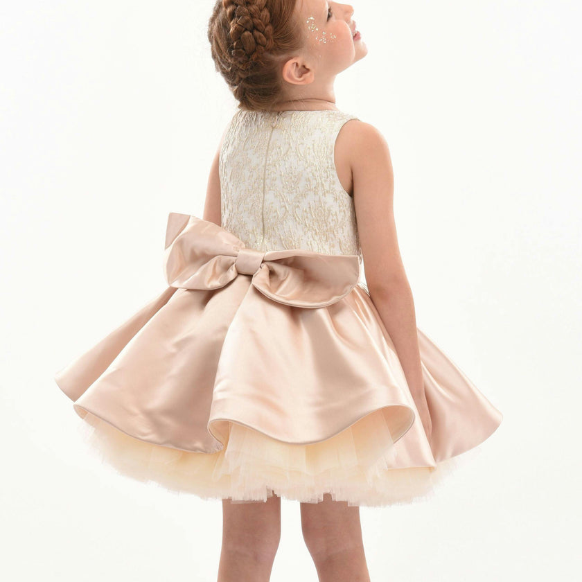 Rose Gold Elwood Satin Bow Dress