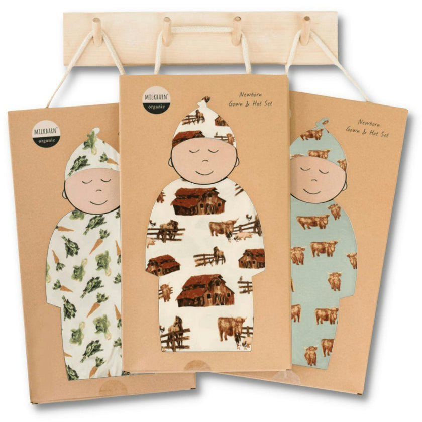 Vintage Planes Organic Cotton Newborn Gown & Hat Set