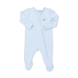 Football Blue Micro Stripe - 2 Way Zipper Footie