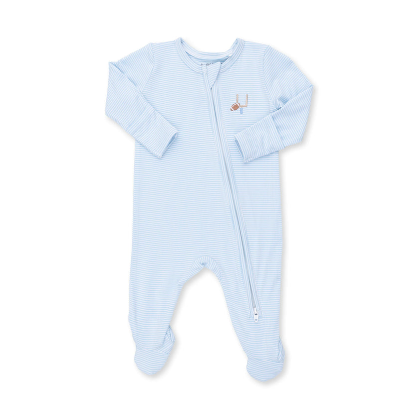 Football Blue Micro Stripe - 2 Way Zipper Footie