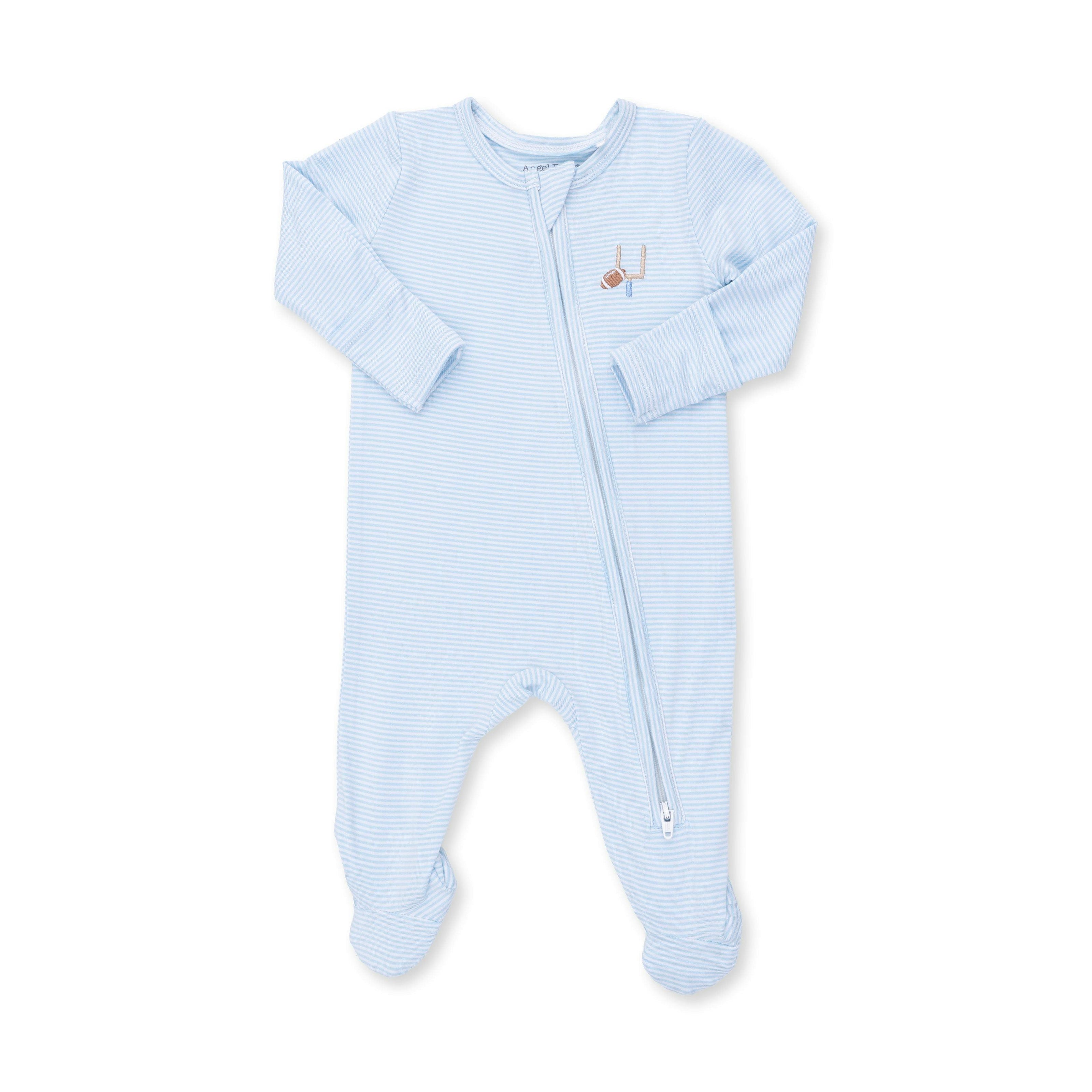 Football Blue Micro Stripe - 2 Way Zipper Footie