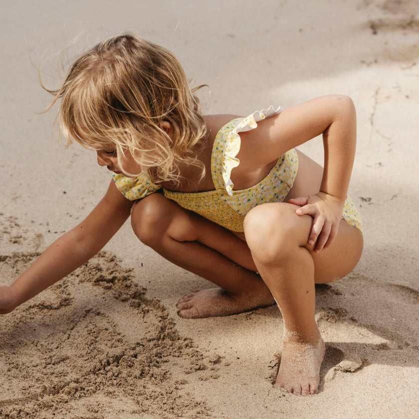 Girls Petite Fleur Smocked Ruffle Strap Bikini