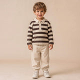 Organic Long Sleeve Polo - Mocha Stripe
