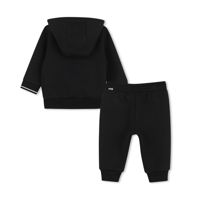Black Zip-Up Tracksuit Set