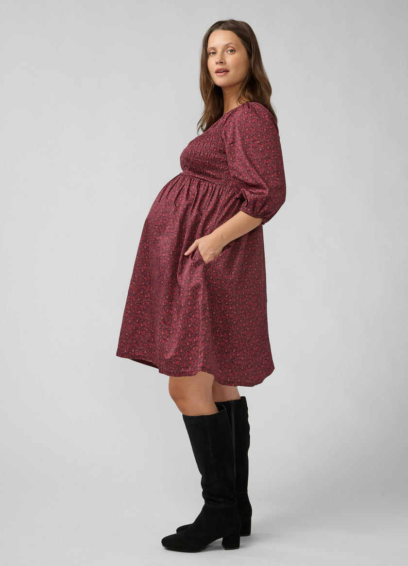 Smocked Paisley Cotton Maternity Dress