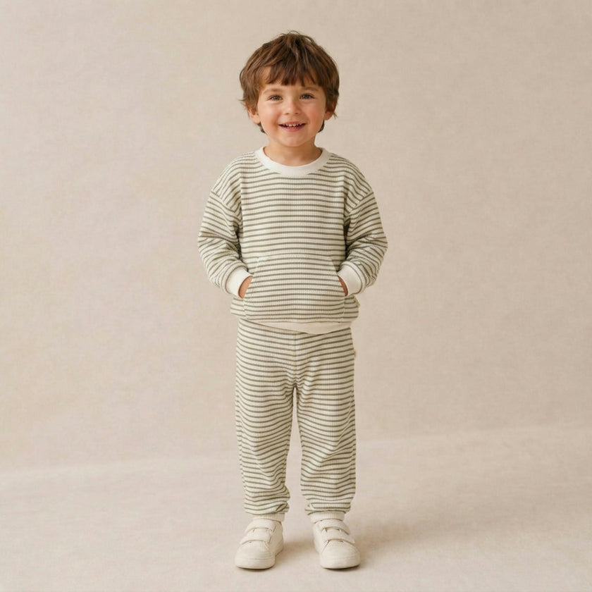 Organic Tee & Pant Slouch Set - Olive Stripes