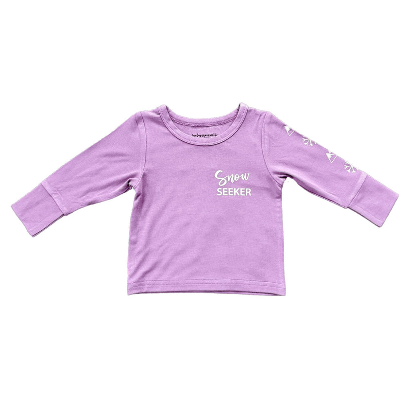 Girls Long Sleeve Tee in Snow Seeker in Dusky Orchid