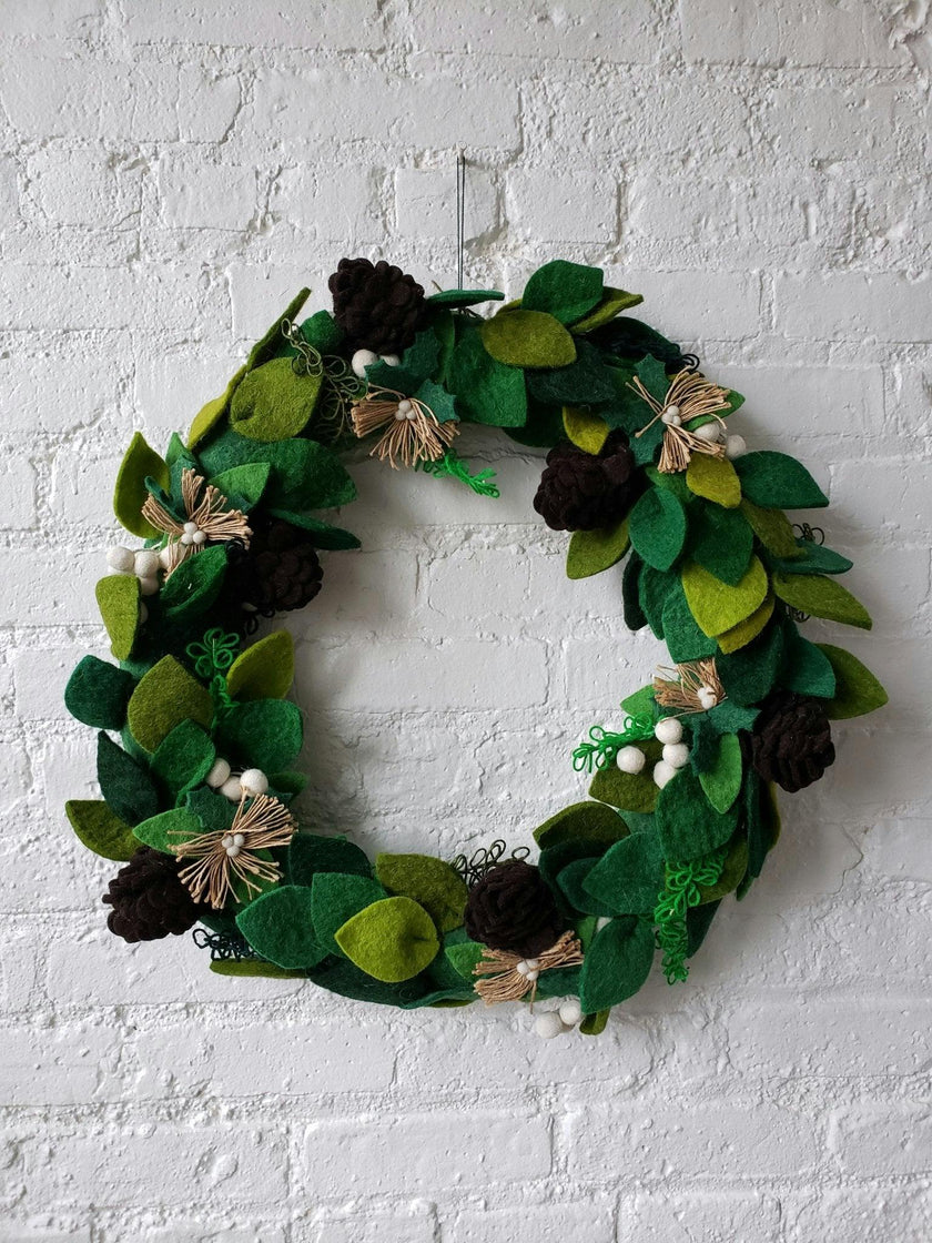 Hand Felted Wool Wreath Cream Berries - 20"