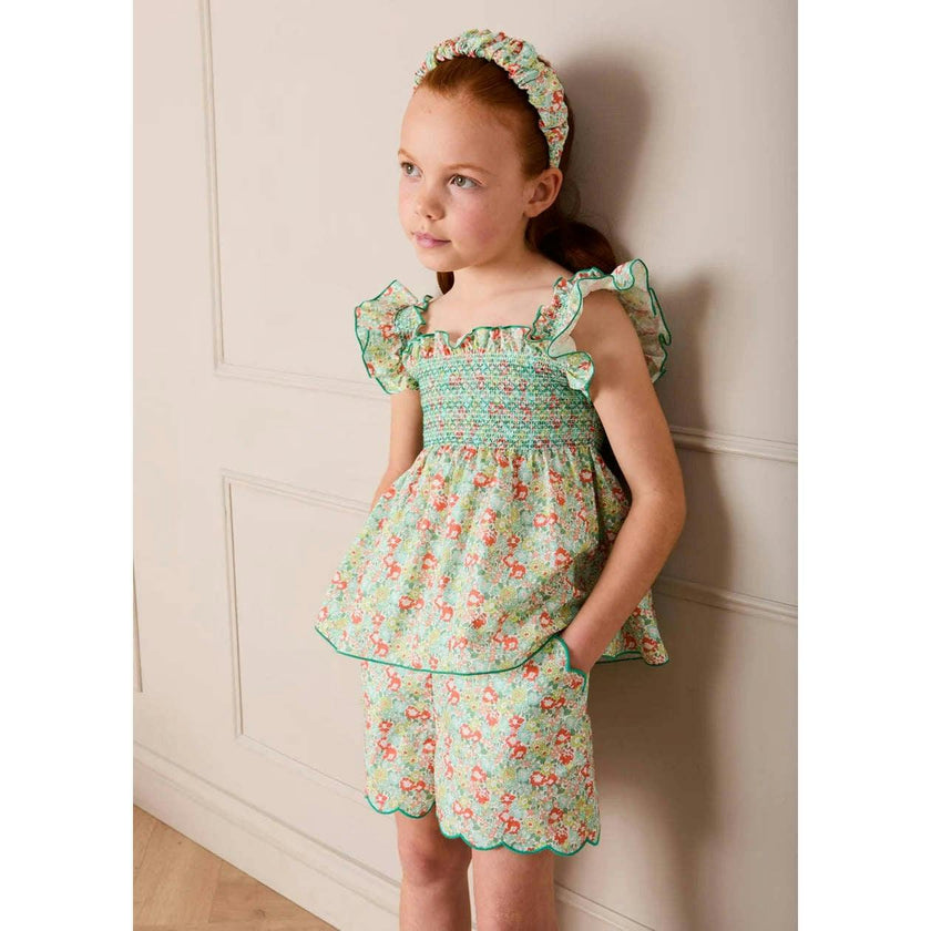 Mabel Floral Scallop Edge High Waisted Shorts in Green (2-12yrs)