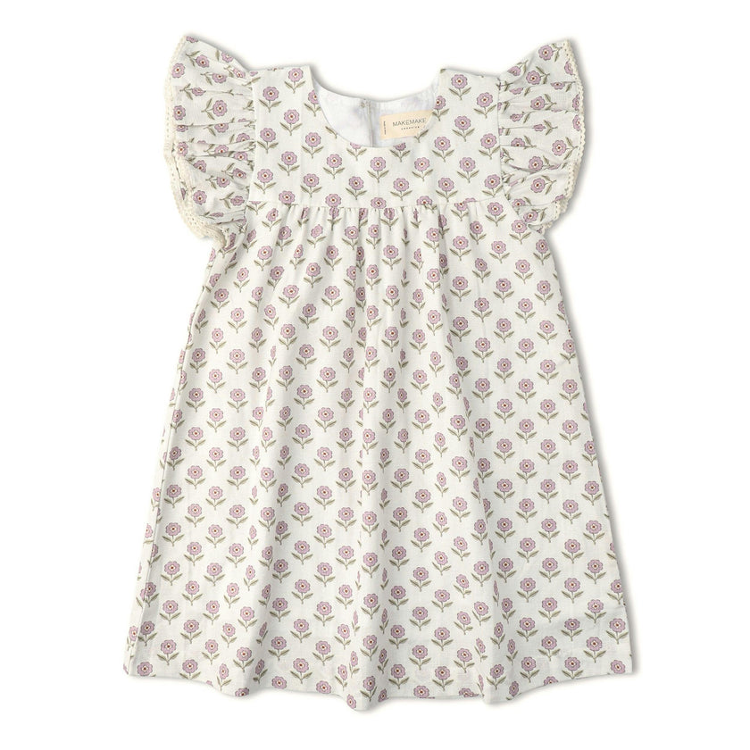 Organic Short Sleeve Flutter Dress - Lavender