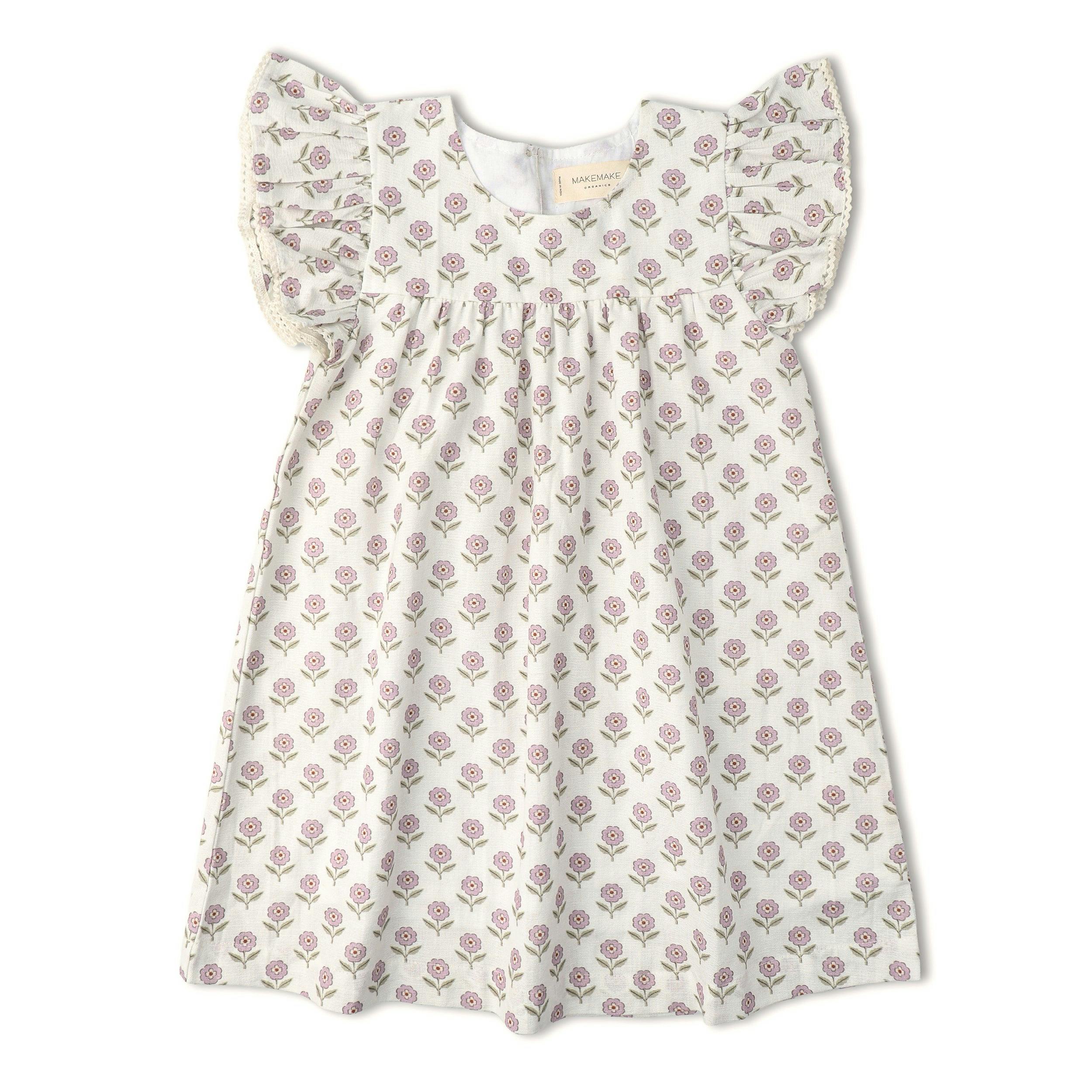 Organic Short Sleeve Flutter Dress - Lavender