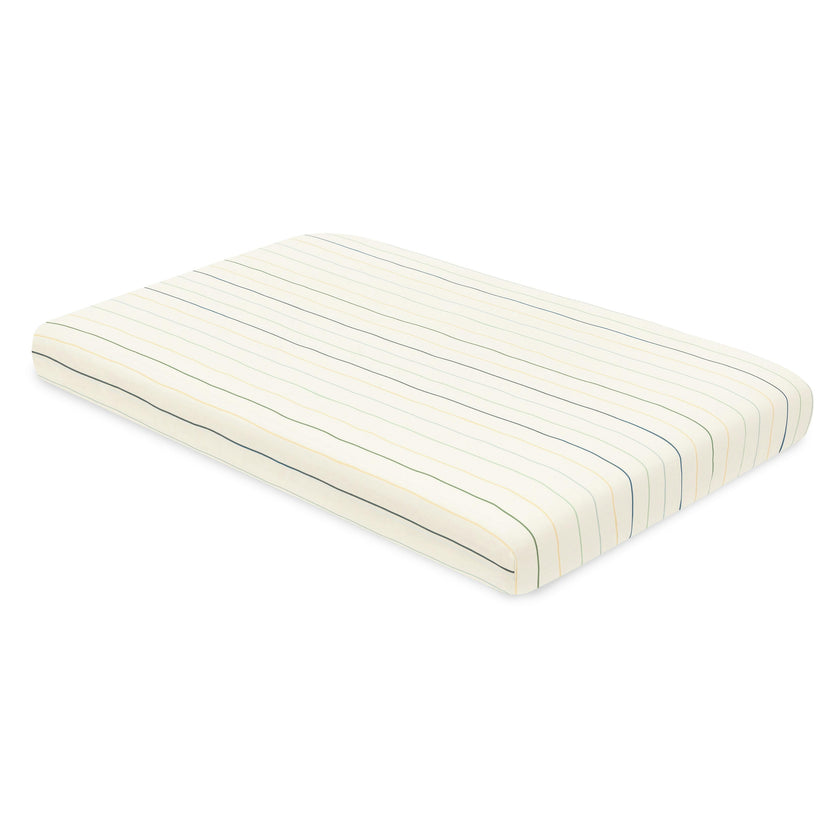 Mini Crib Sheet in GOTS Certified Organic Brushed Cotton in Ivory with Cool Multi-Color Stripes