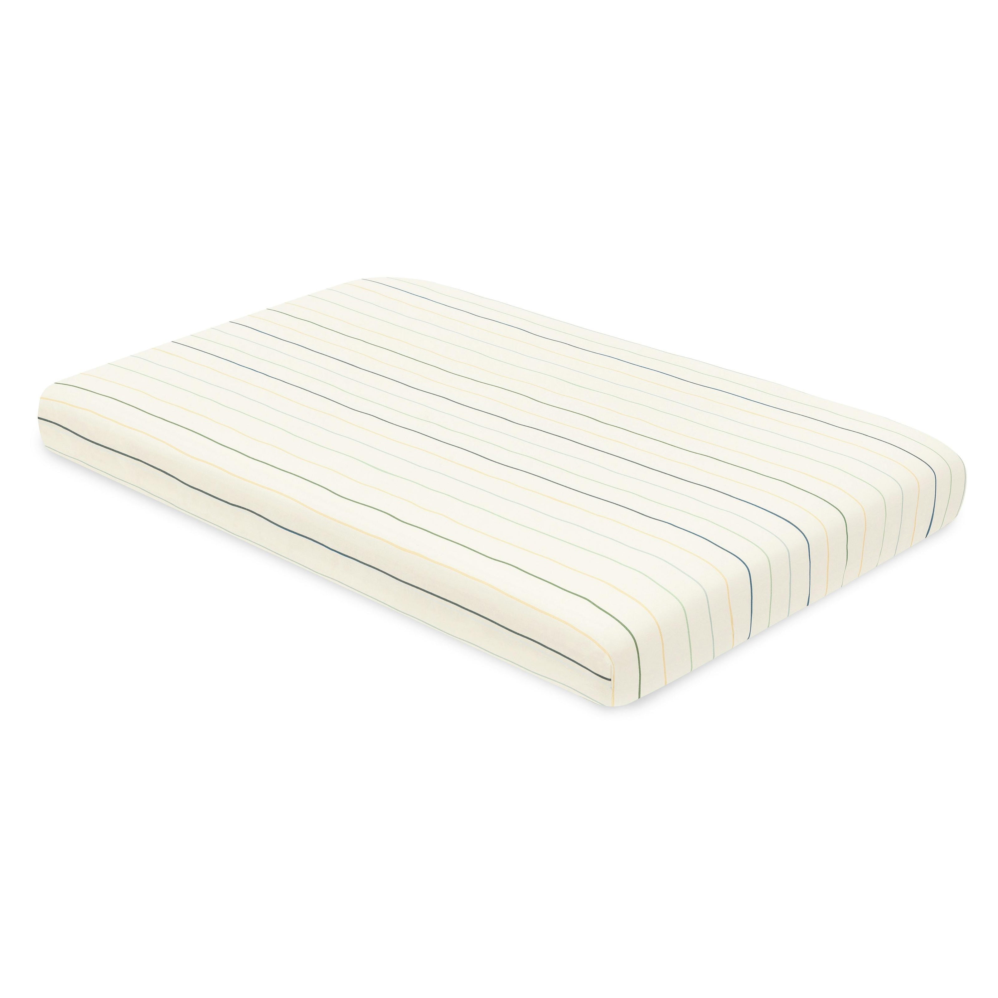 Mini Crib Sheet in GOTS Certified Organic Brushed Cotton in Ivory with Cool Multi-Color Stripes