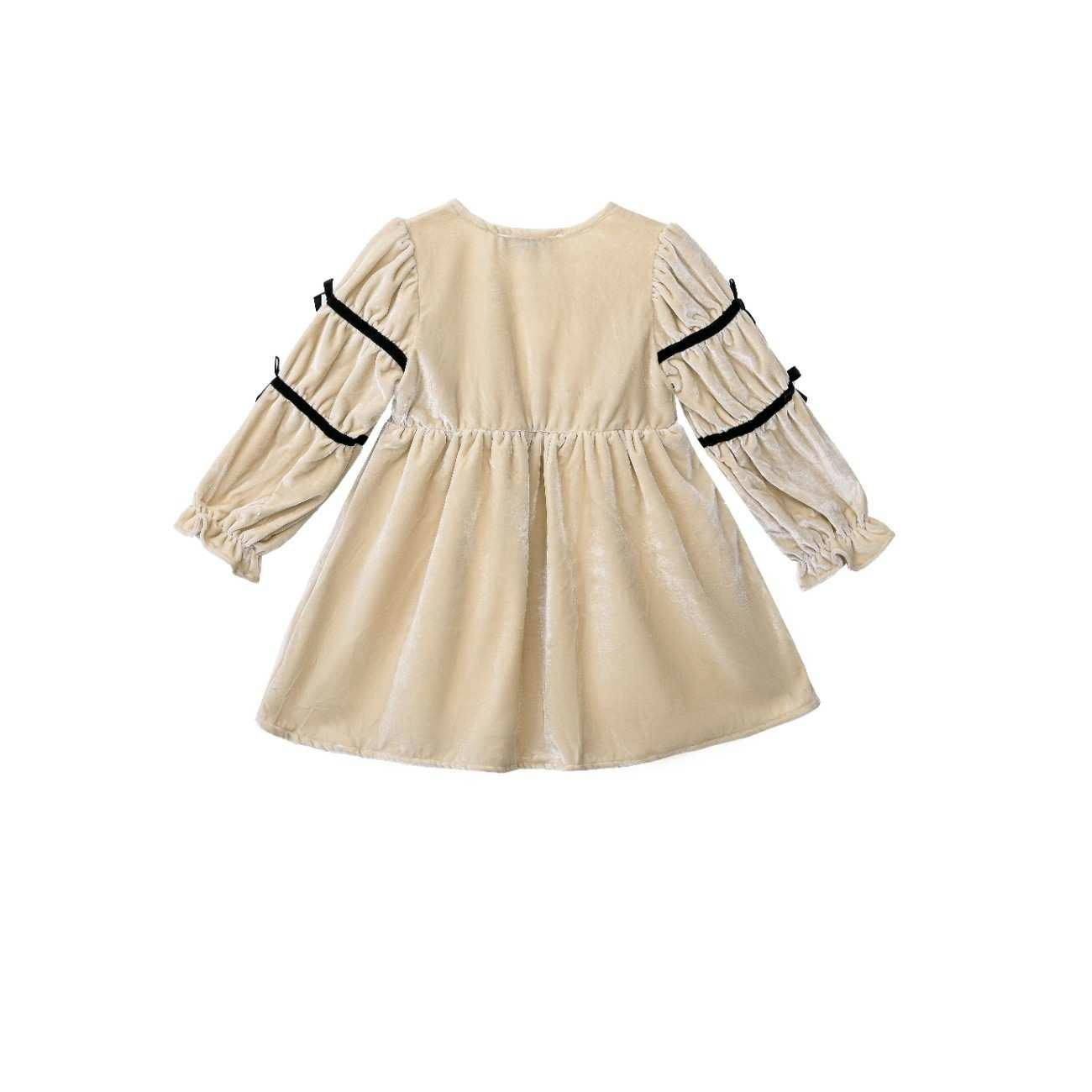 Beige Velvet Bow Dress