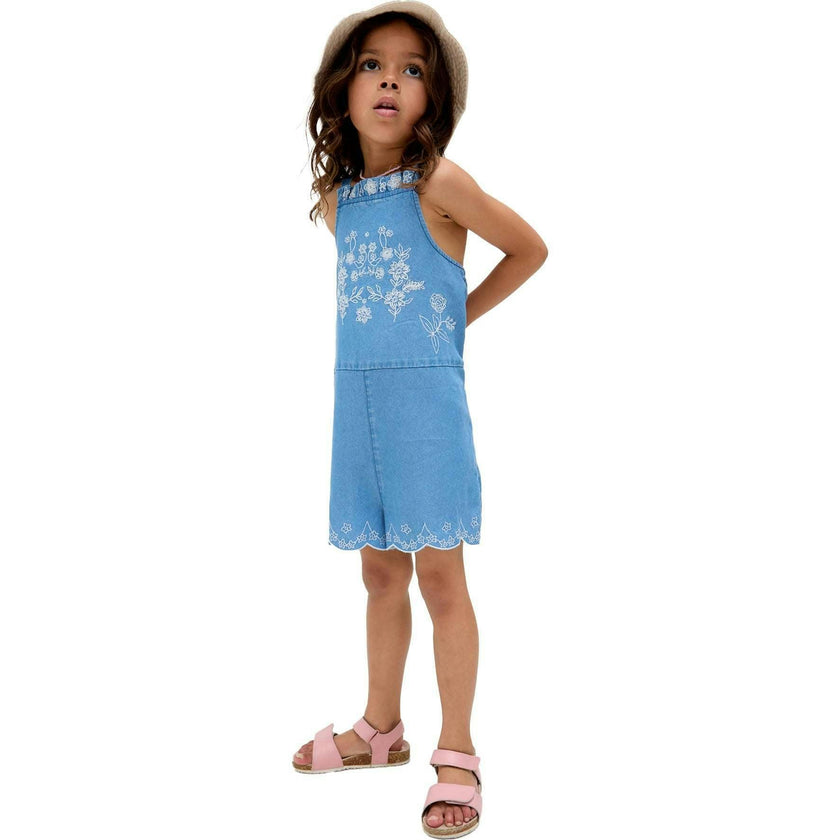 Rachel Scalloped Hem Embroidered Romper