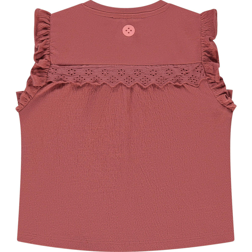 Ruffled Sleeve Eyelet Accent Top