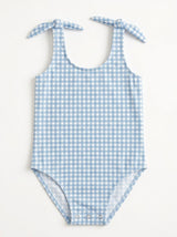 Girls Blue Checked Bow Bathingsuit