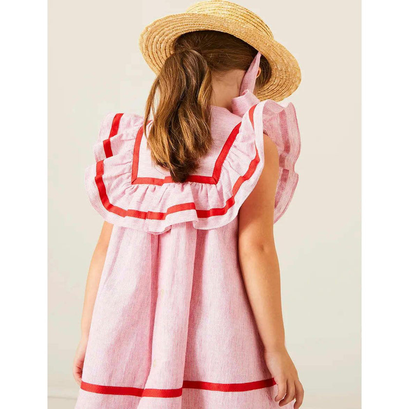 Lawrence Striped Ruffle Bib Sleeveless Dress in Red (12mths-8yrs)