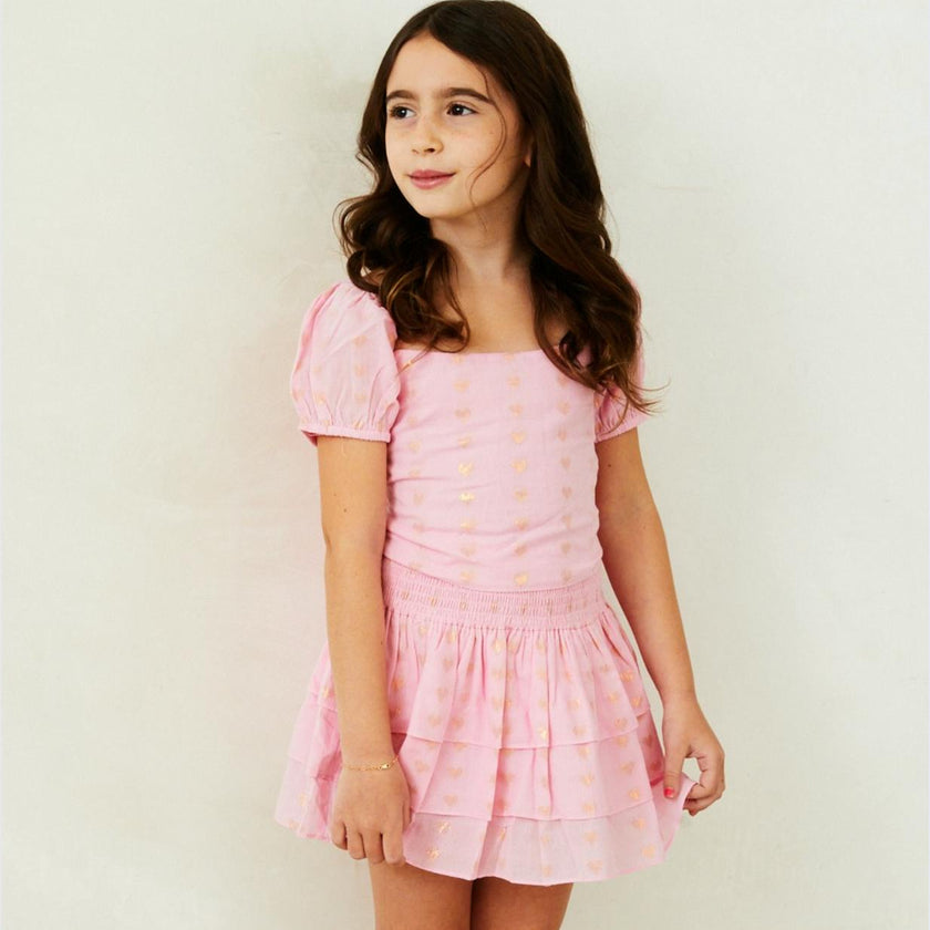 Noa Lurex Heart Tie Back Top - Ballet Pink