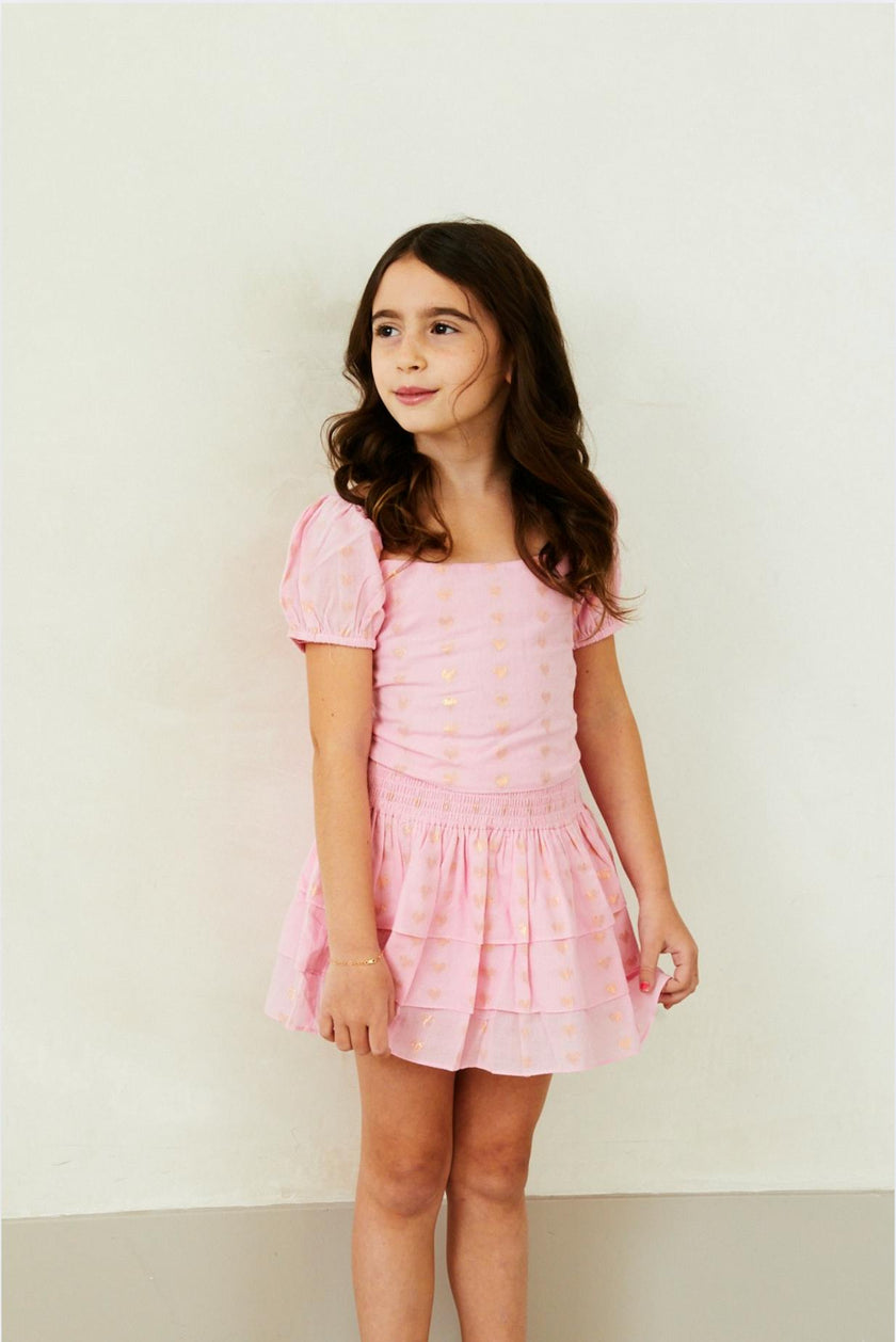 Noa Lurex Heart Tie Back Top - Ballet Pink