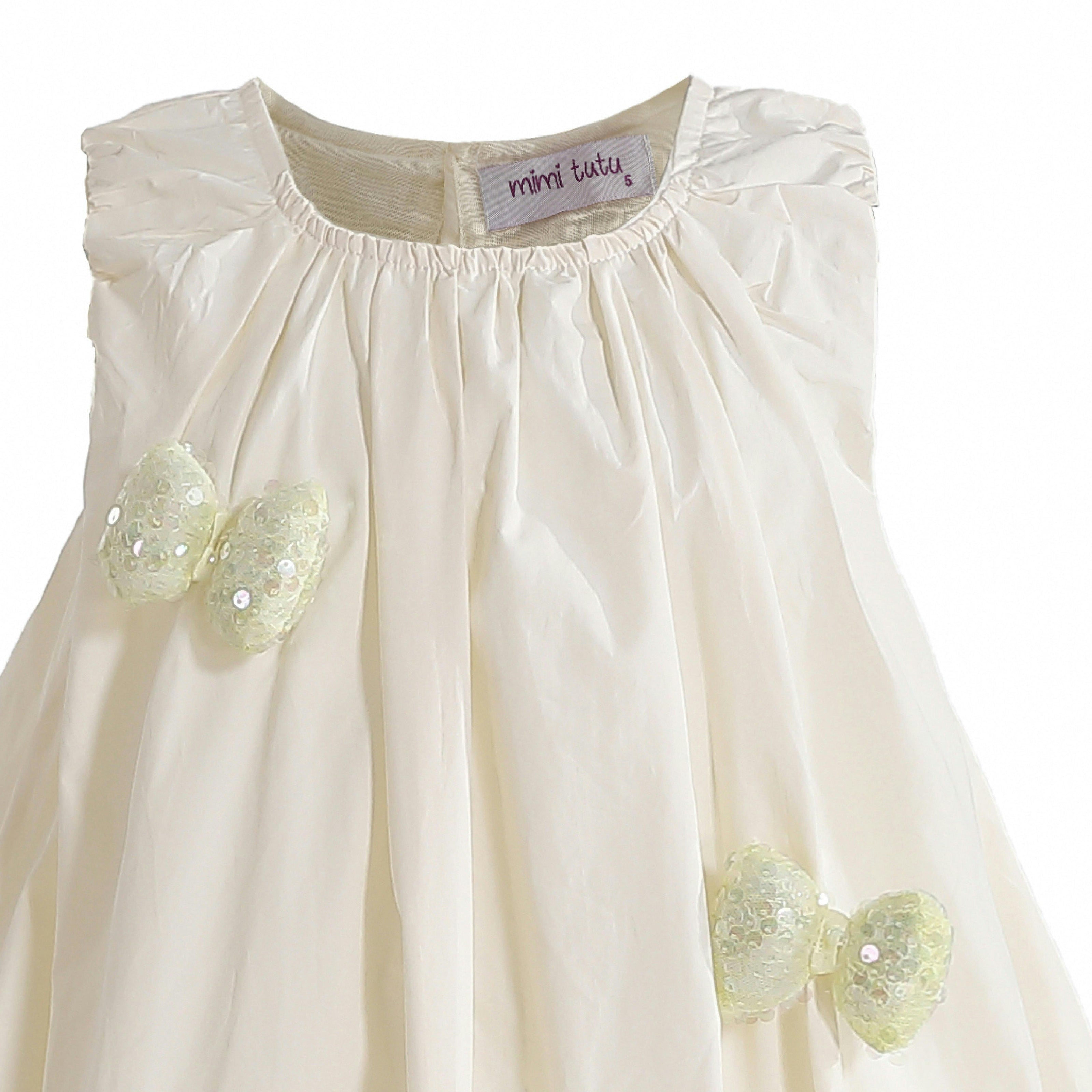 Cream Annalise Sequin Bow Balloon Dress