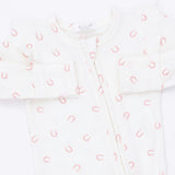 Little Horseshoes Pink - 2 Way Ruffle Sleeve Zipper Footie
