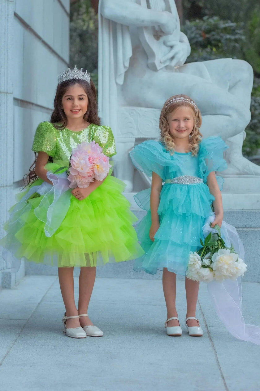 Enchanted Lime Sequin Tulle Birthday Dress for Girls