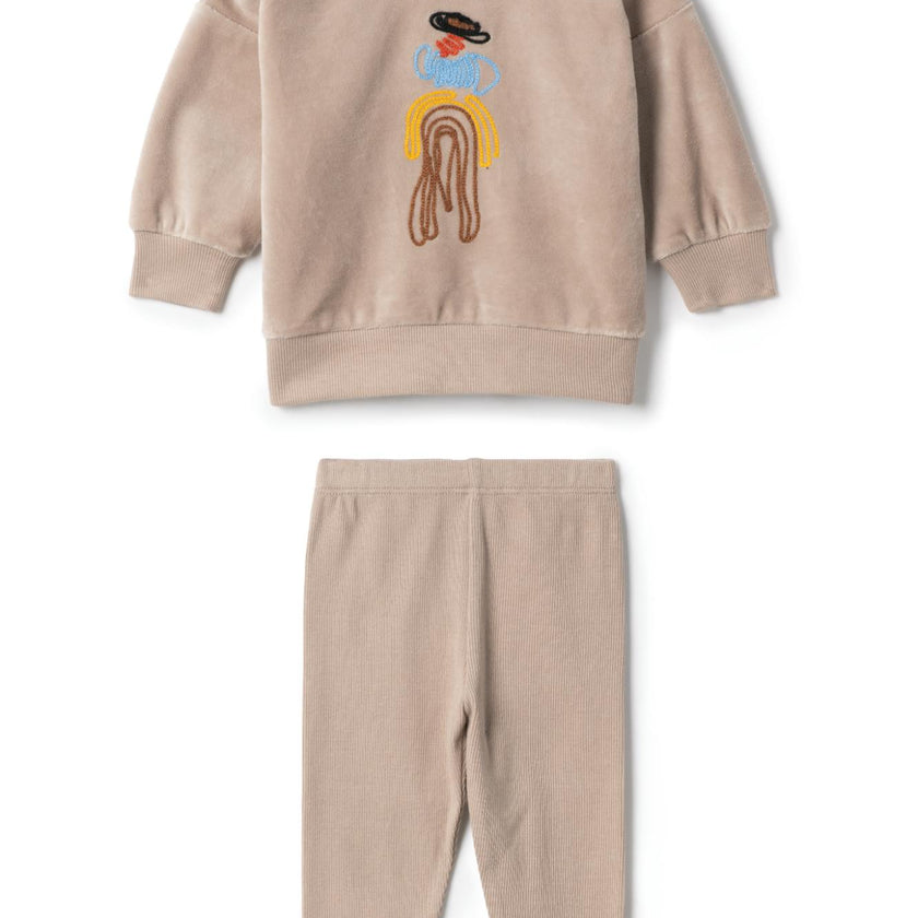 Cowboy Embroidered Set Beige