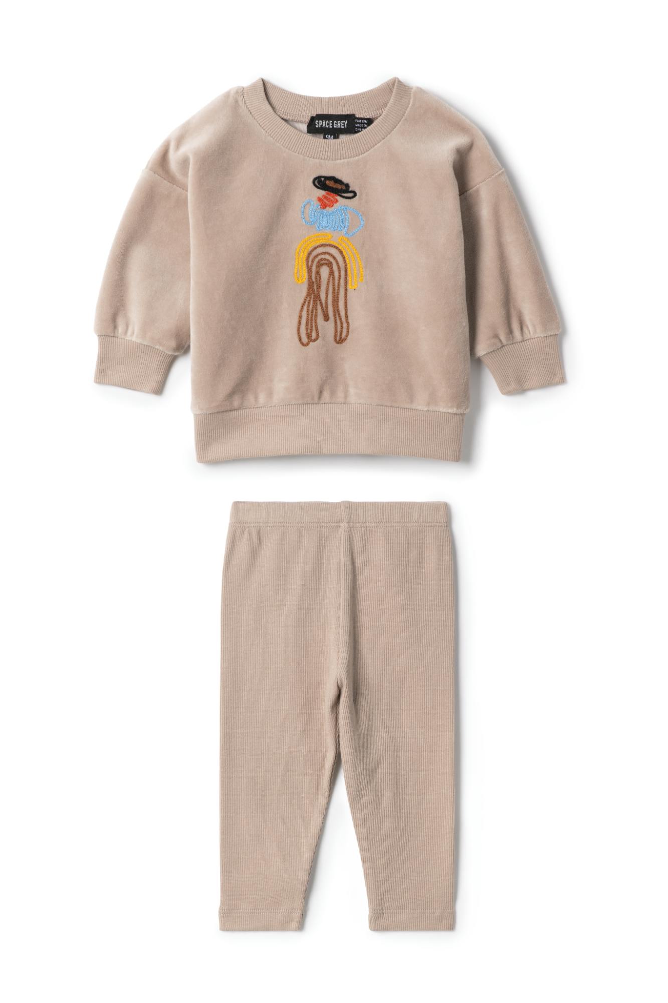 Cowboy Embroidered Elastic Waist Top and Pants Two Piece Set