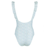 women's slate floral low back ruffle one piece