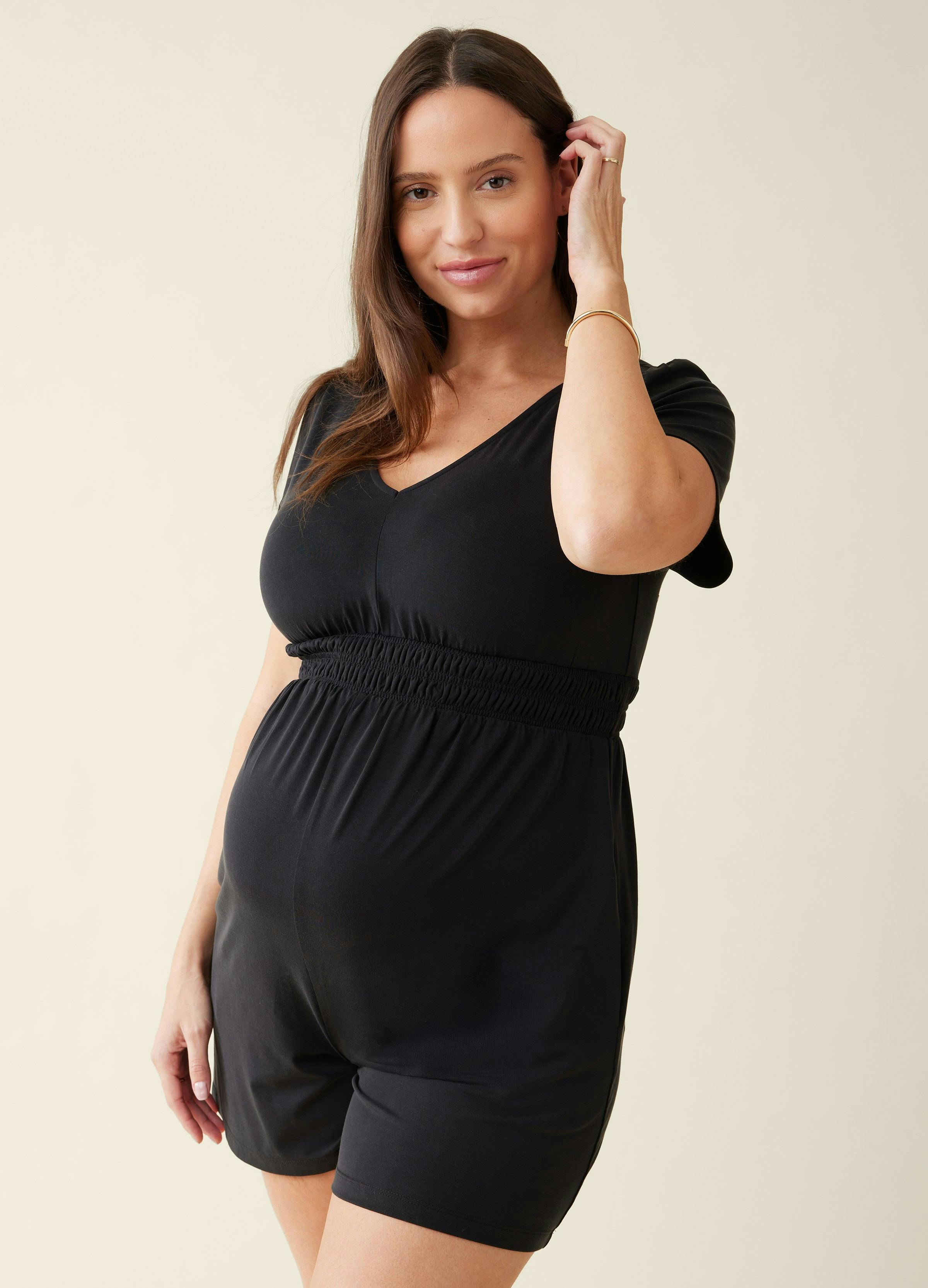 Short Sleeve V-Neck Knit Maternity Romper