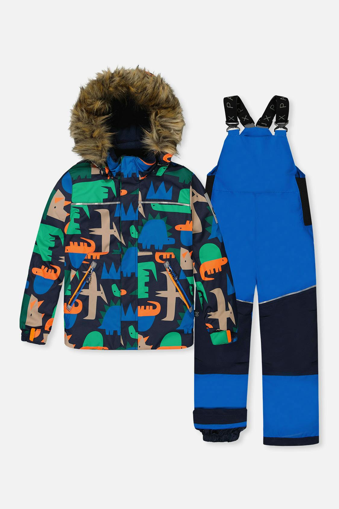 Two Piece Discover Snowsuit Blue Dinosaur Print