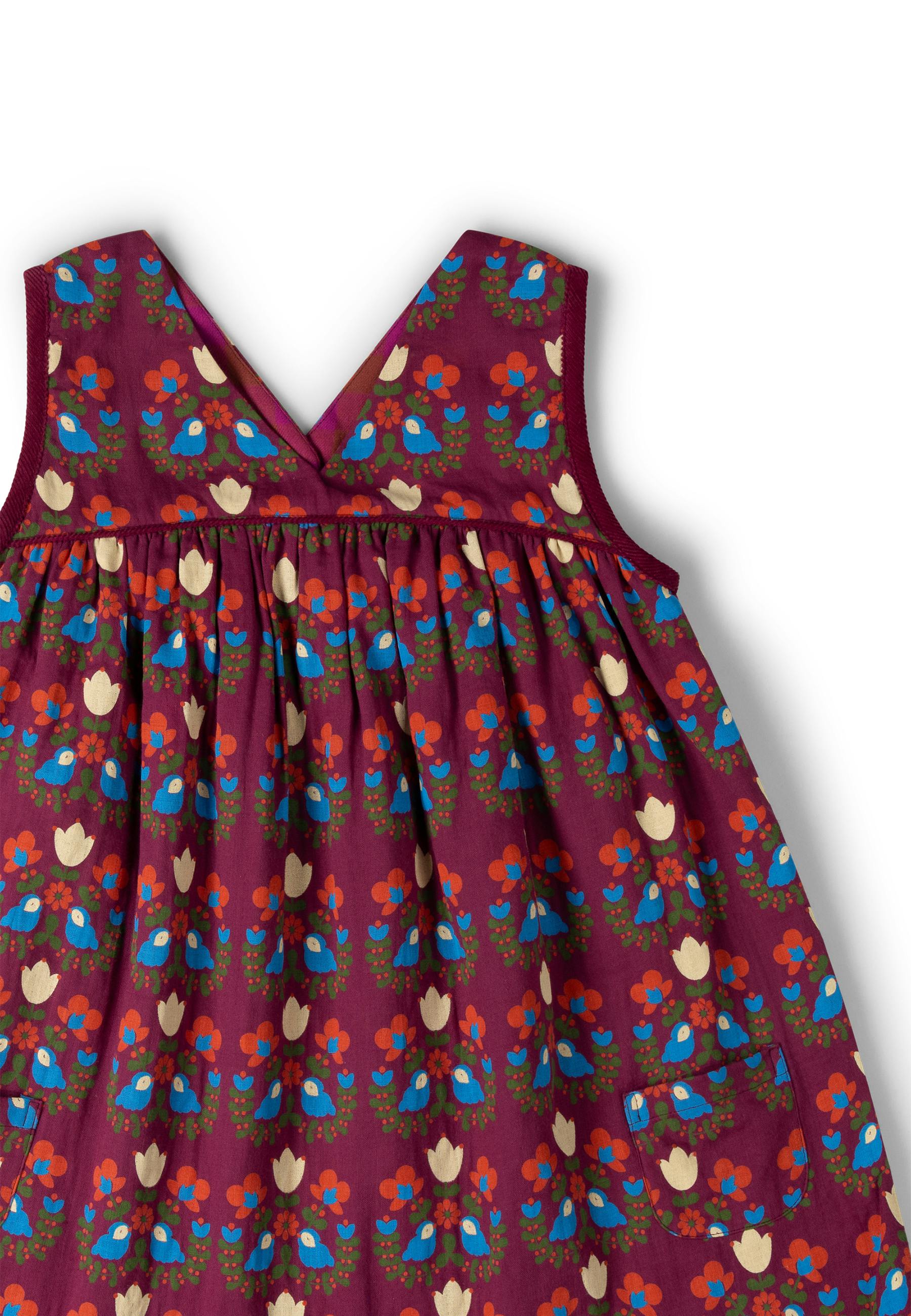 Folk Birds Reversible Swing Dress, Purple