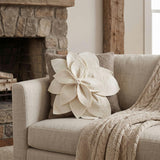Hand Felted Wool Pillow - 3D Flower Cream Gray - 20"