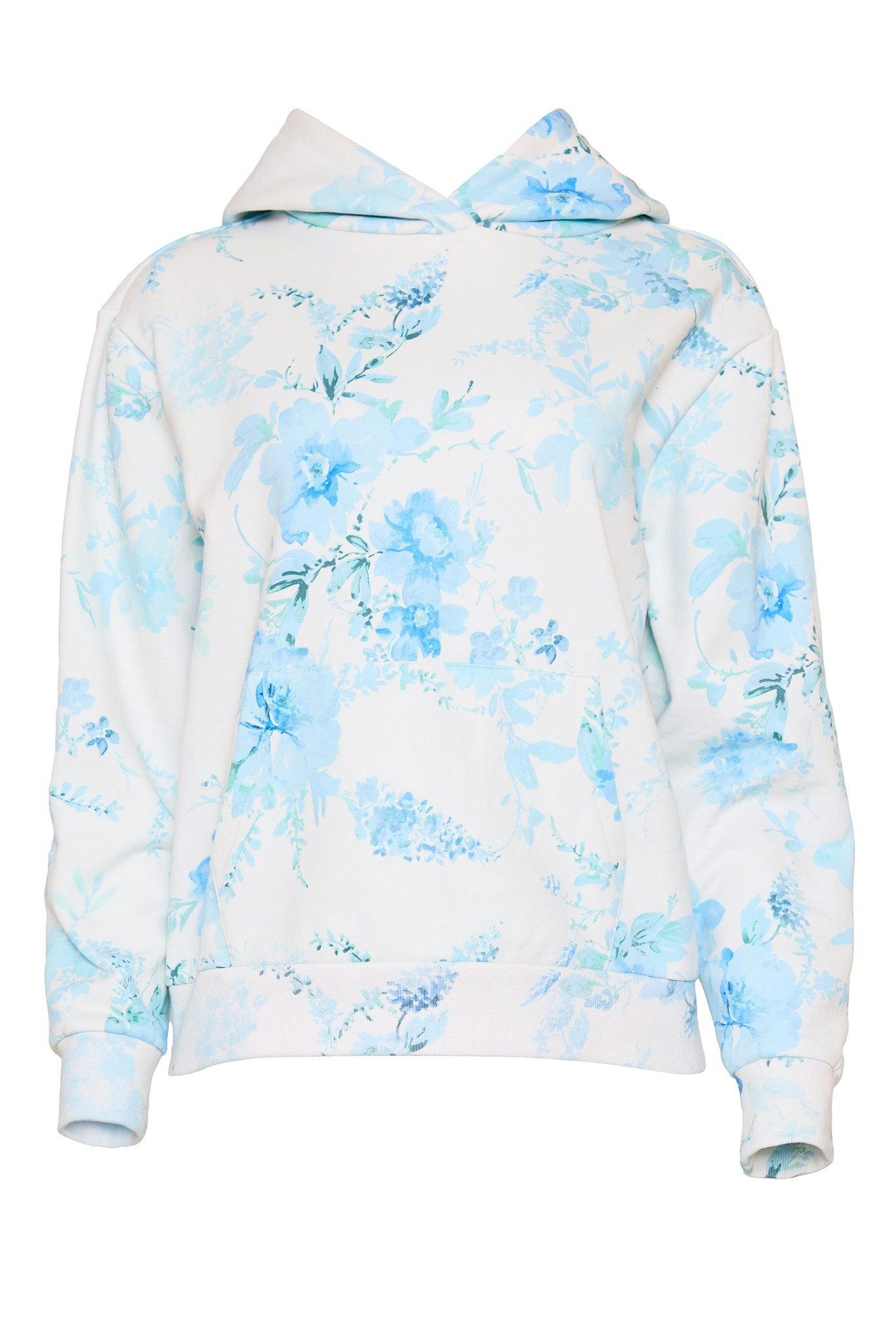 Kian Hooded Sweatshirt in Blue Aquarelle Fleur