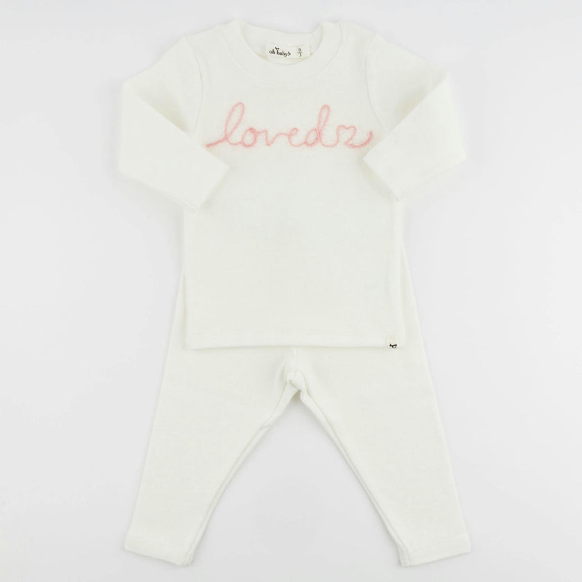 "loved" with Heart Pink Baby Rib 2pc Set