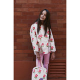 Baby Flower Print Ribbed Cuff Hooded Zipper Raincoat
