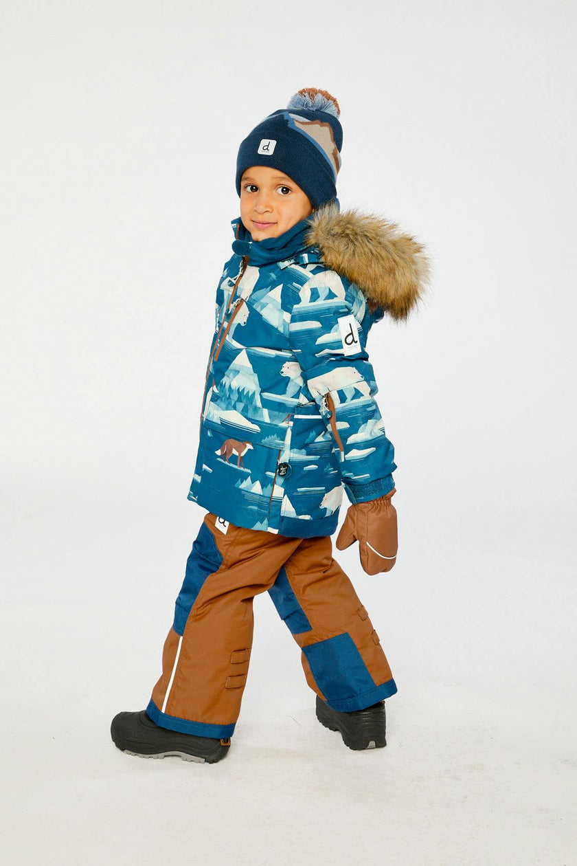 Two Piece Play Snowsuit Blue Bear Print With Rust Pants