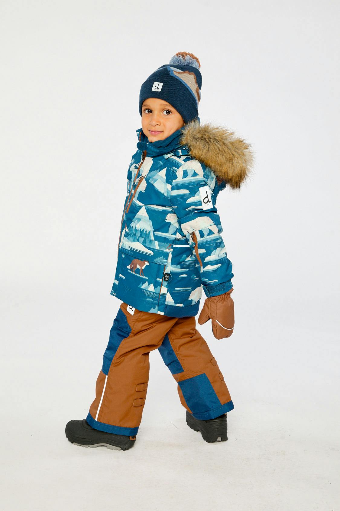 Two Piece Play Snowsuit Blue Bear Print With Rust Pants