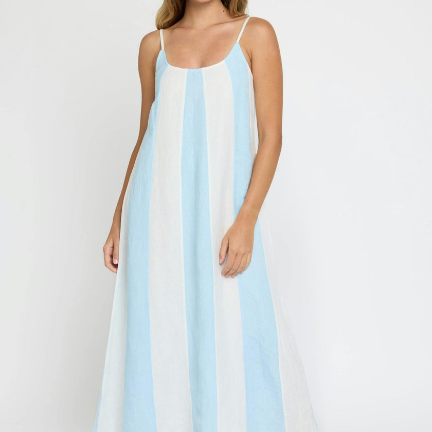 Grace Maxi Dress in White/Blue Stripe