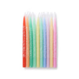 Packed Party Glitter Wishes Rainbow Birthday Candle Set of 10 - Glitter-Dipped Multicolor Pastel Beeswax Candles in Gift Box with Pink Ric Rac Handle