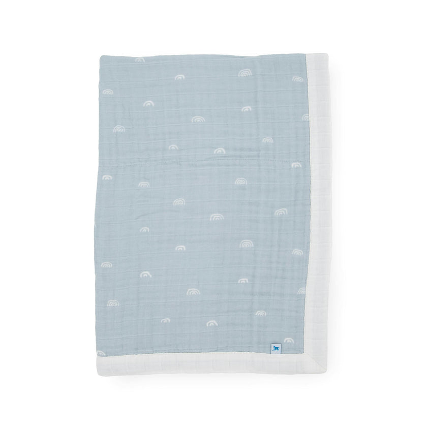 Cotton Muslin Baby Quilt - Blue Rainbow