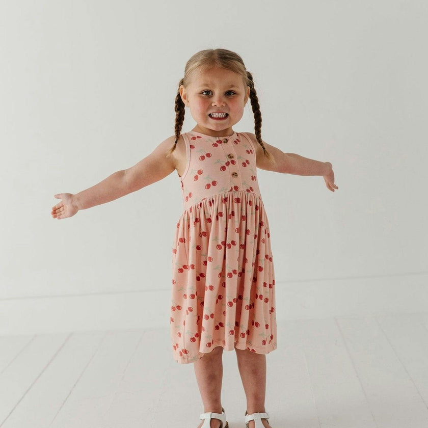 Girls Henley Tank Dress in Cherries