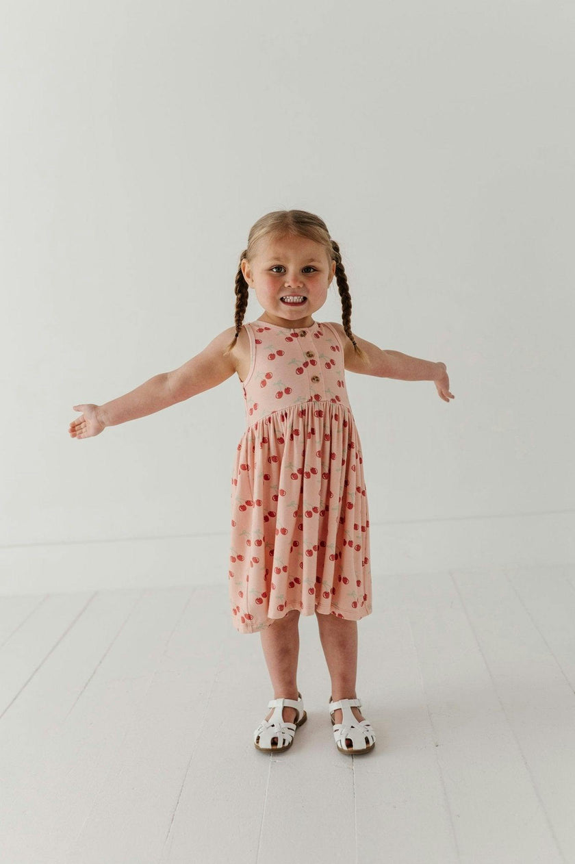 Girls Henley Tank Dress in Cherries