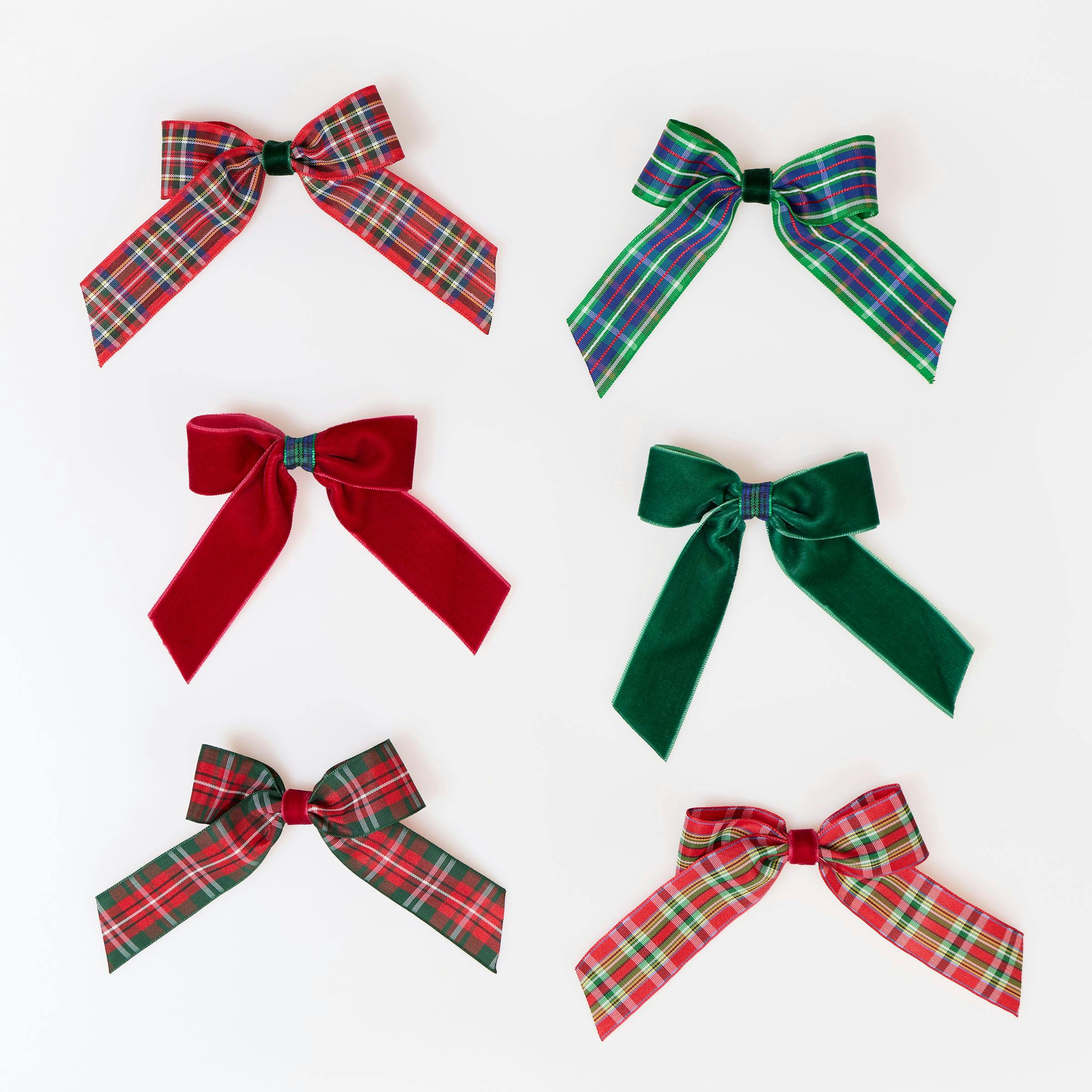 Plaid & Velvet Bow Hair Clips